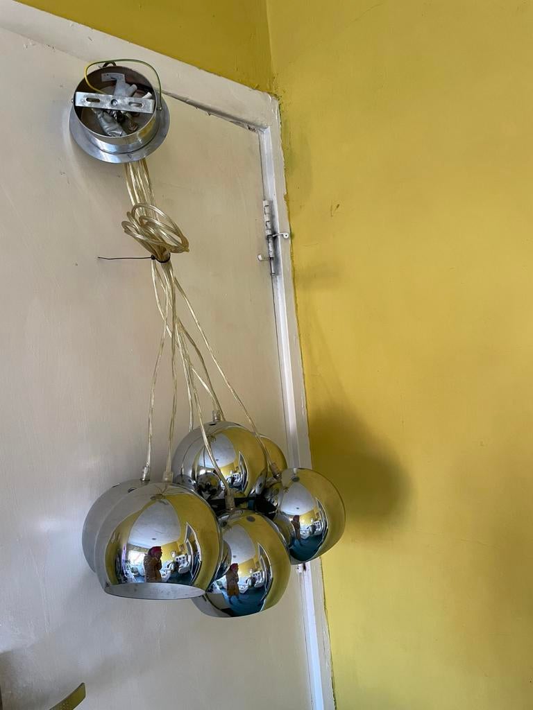 Retro Space age hanglamp, Ophalen, Zo goed als nieuw, Space age, Metaal