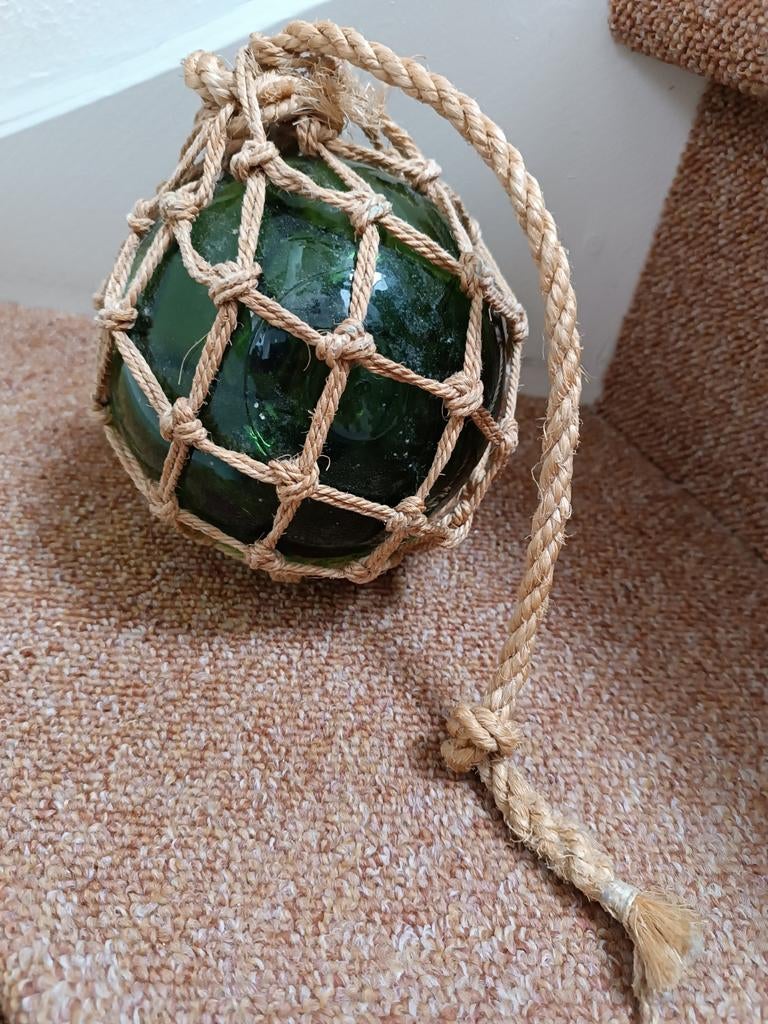 Glas drijver in jutetouw, Antiek en Kunst, Ophalen of Verzenden