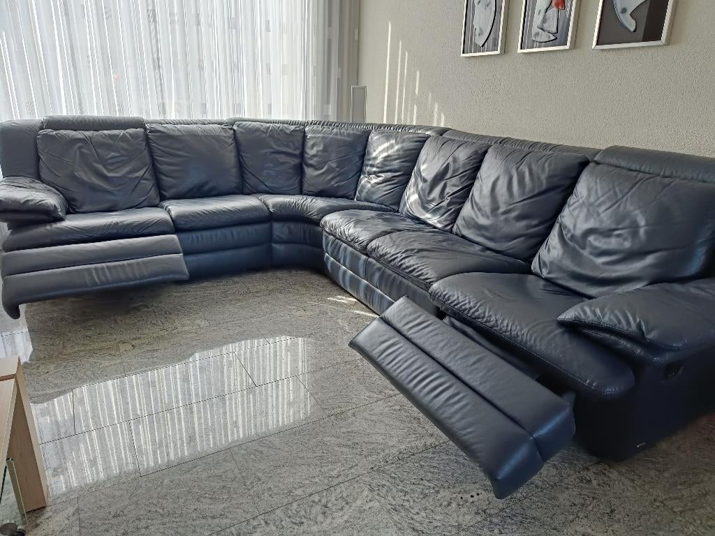 Leren Natuzzi bank met meganische relax, Huis en Inrichting, Banken | Bankstellen, Ophalen, Gebruikt, Hoekbank, Leer