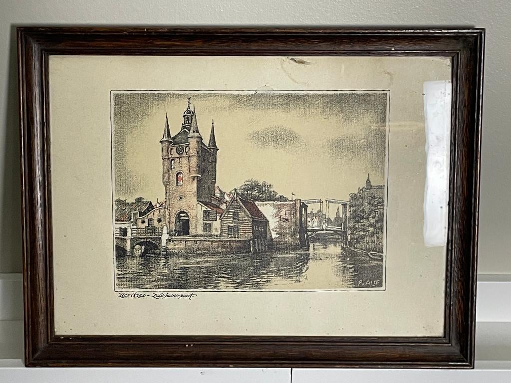 Zierikzee - Zuid Havenhoofd, Litho van Paul van Alff, Ophalen of Verzenden