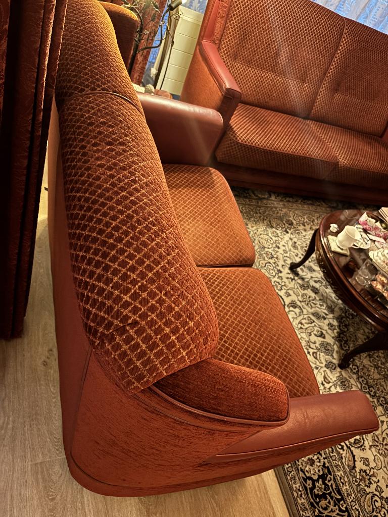 3-delig klassiek bankstel, terracotta kleur, goede staat, Huis en Inrichting, Ophalen, Overige maten, Minder dan 75 cm, Modern Klasssiek