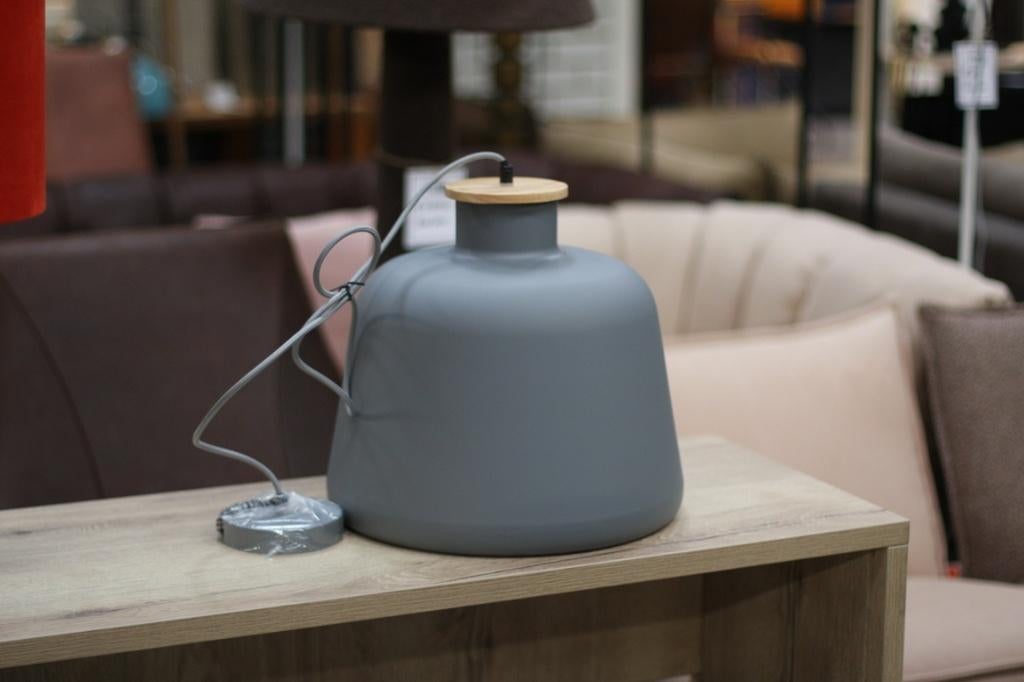 Leuke ronde hanglamp metaal hout grijs koper Lucide Graham, Ophalen of Verzenden, Zo goed als nieuw, Hout, Minder dan 50 cm