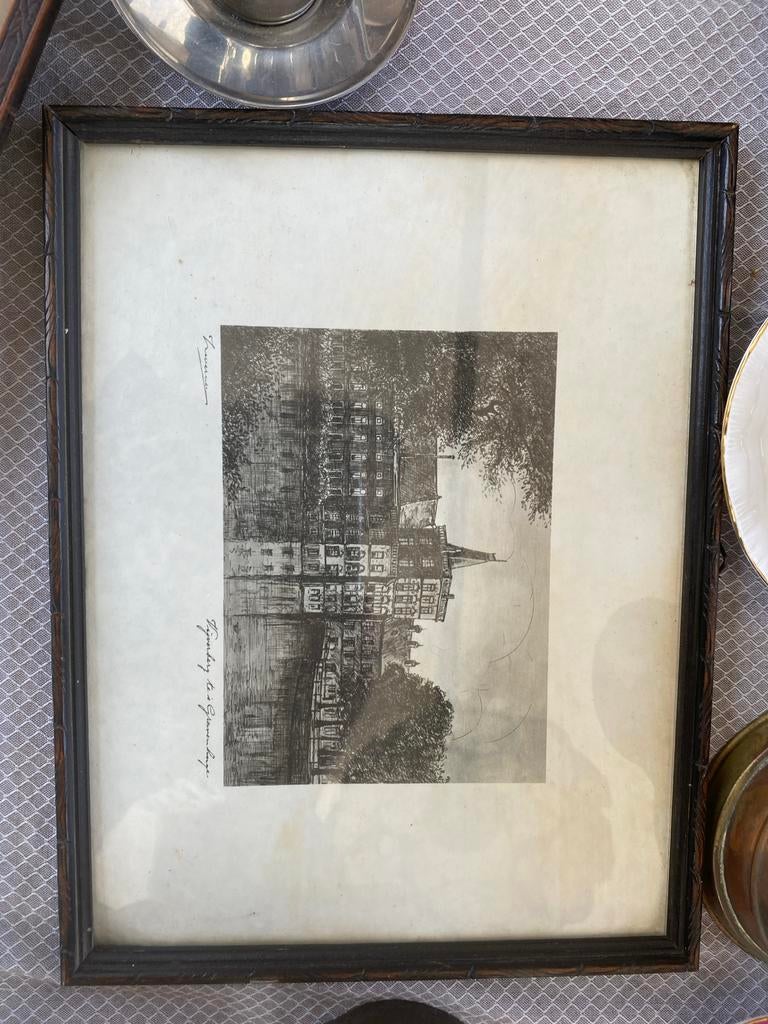 Ets Den Haag vijverberg, Antiek en Kunst, Kunst | Etsen en Gravures, Ets, Stadsgezicht, Ophalen of Verzenden, Gesigneerd