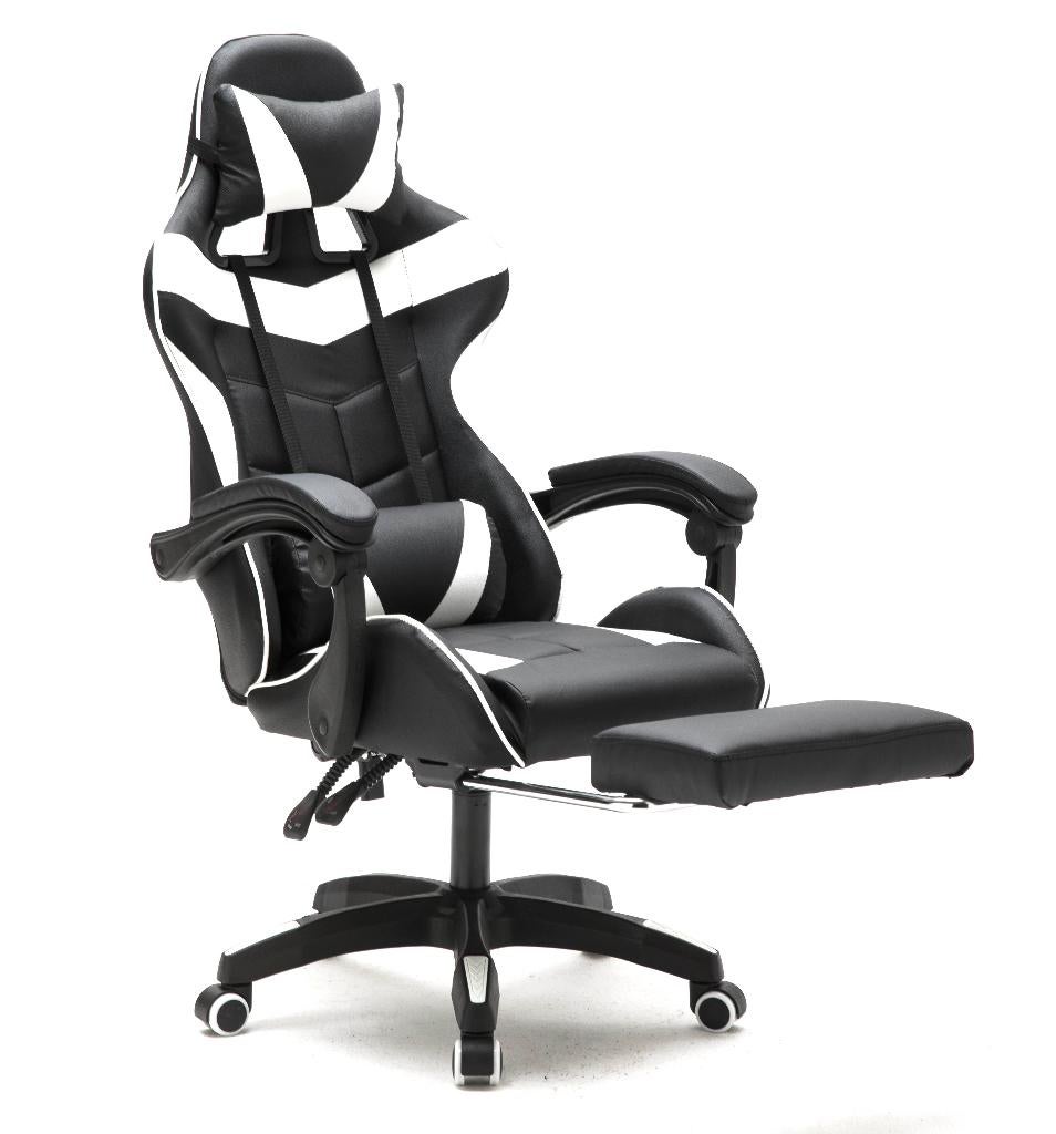Gamestoel Cyclone met voetsteun - bureaustoel zwart wit, Huis en Inrichting, Bureaustoelen, Ophalen, Gaming bureaustoel, Zwart