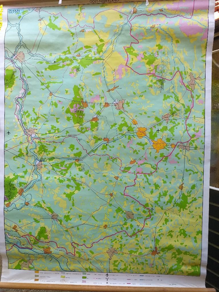Schoolkaart Oost-Nederland., Antiek en Kunst, Antiek | Schoolplaten, Ophalen of Verzenden, Aardrijkskunde