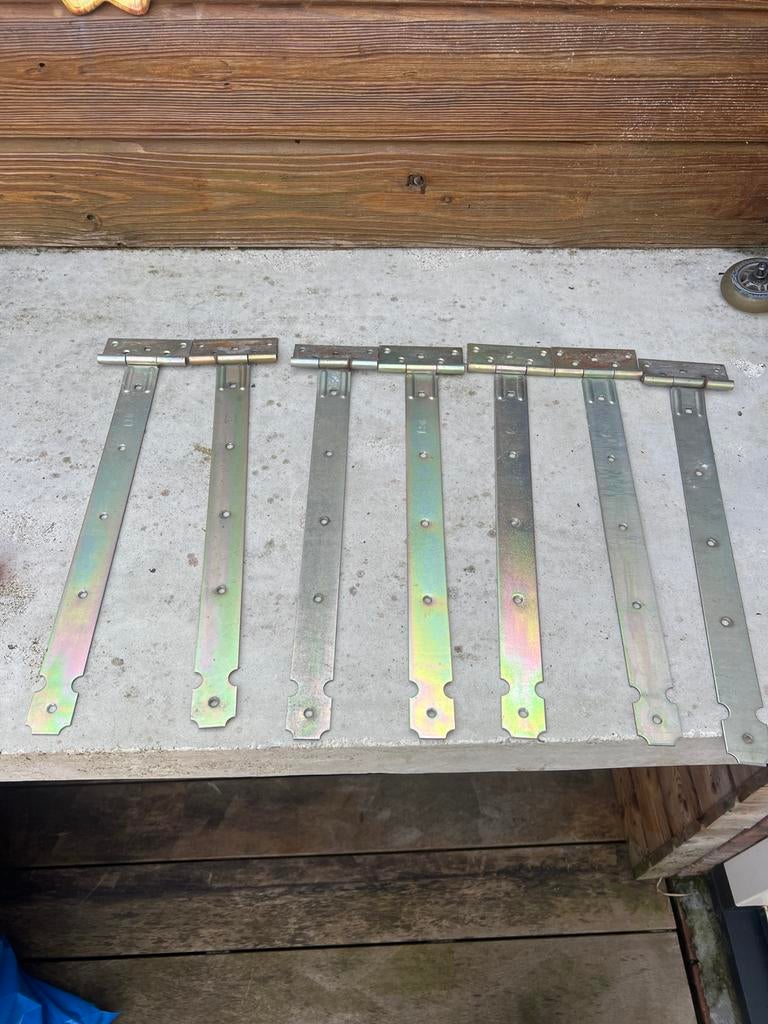 Set van 6 Verzinkte Scharnieren voor Poorten/Deuren, Ophalen of Verzenden, Gebruikt, IJzer, Scharnier