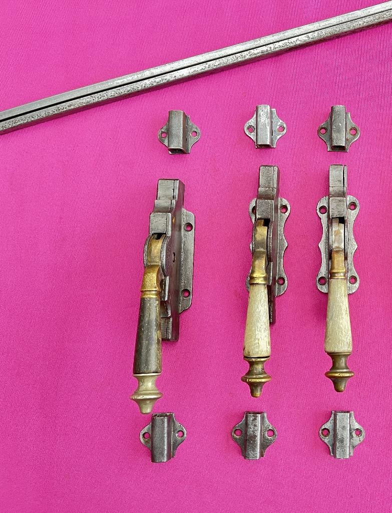 Antieke pomp espagnoletten / deur espagnolet, greep, klink, Ophalen of Verzenden