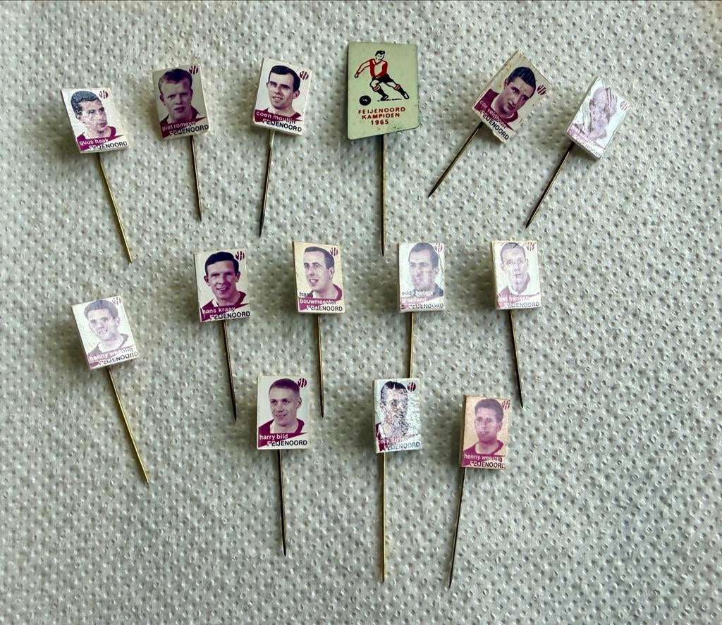 Vintage Feyenoord Kampioen 1965 Speldjes - Compleet Team, Verzamelen, Ophalen of Verzenden, Gebruikt, Feyenoord, Overige typen