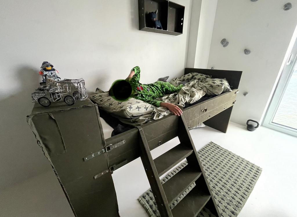 Uniek Combitex half hoogslaper - Legergroen met opbergruimte, Huis en Inrichting, Ophalen, Overige materialen, 90 cm, Eenpersoons