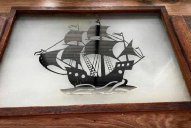 Antiek art deco dienblad met schip, Ophalen of Verzenden