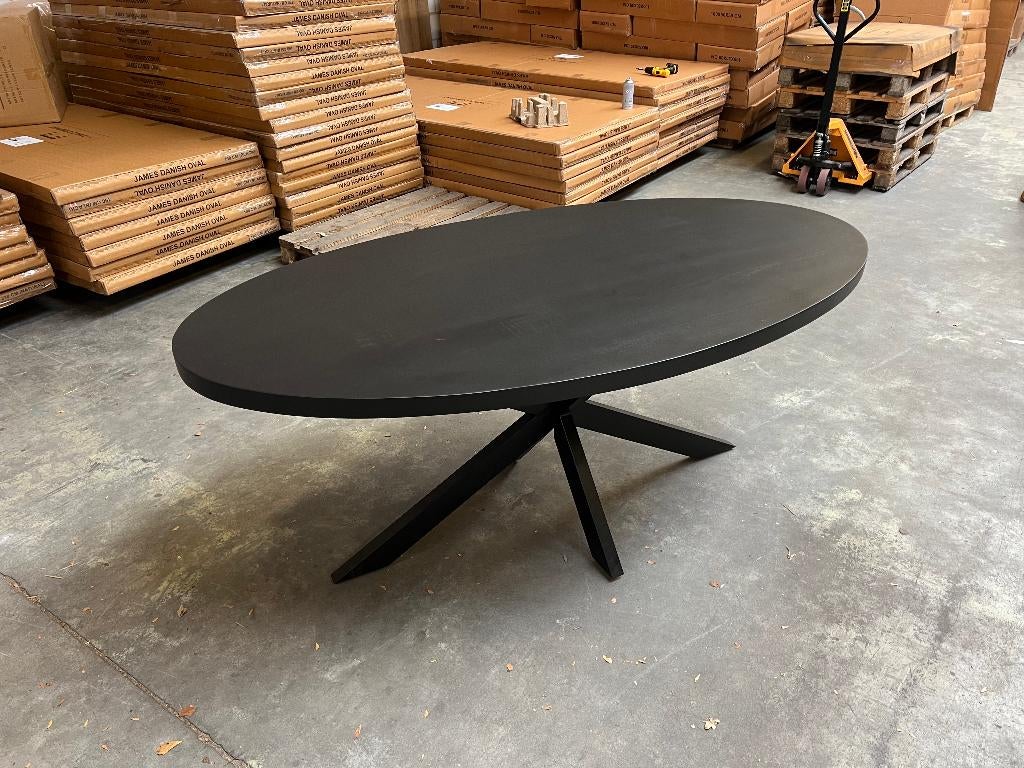 Ovale eettafel 220x100cm black mango incl. spinpoot, Huis en Inrichting, Ophalen, Overige materialen, 100 tot 150 cm, Vijf personen of meer