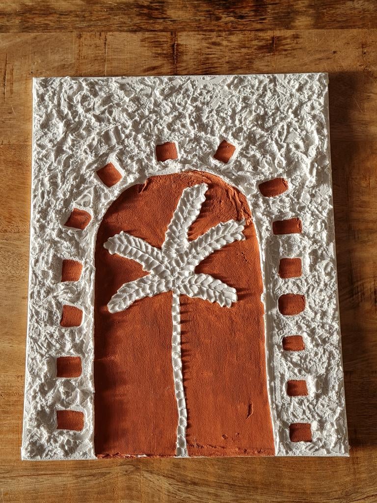 Schilderij Stucwerk Palmboom Roodbruin-Wit Stuc Nieuw, Antiek en Kunst, Ophalen of Verzenden