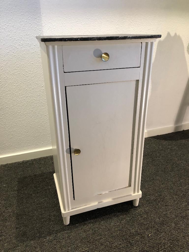 Frans retro vintage nachtkastje marmer blad, Ophalen, Gebruikt, Minder dan 45 cm, 70 cm of meer