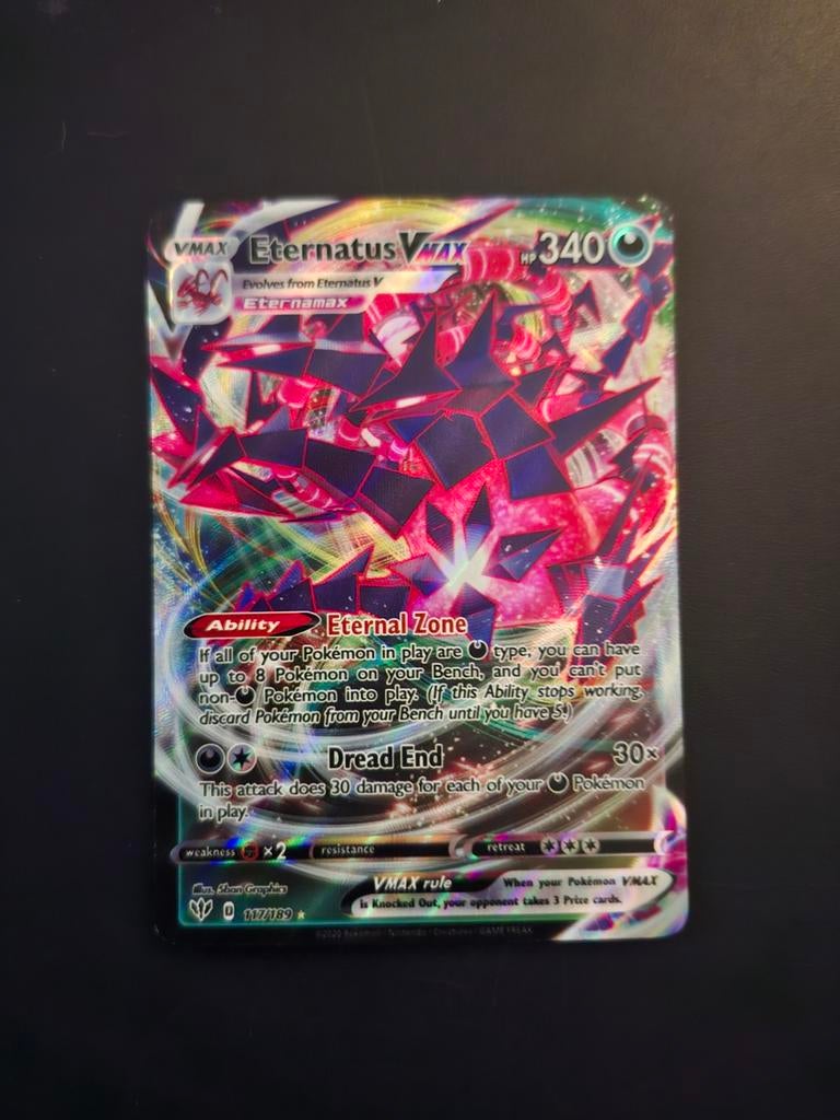 Eternatus VMAX #117 Pokemon Darkness Ablaze, Ophalen of Verzenden, Zo goed als nieuw, Losse kaart, Foil