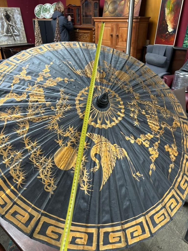 Japanse parasol / oosterse decoratieparasol – zwart met goud, Huis en Inrichting, Woonaccessoires | Overige, Ophalen, Gebruikt