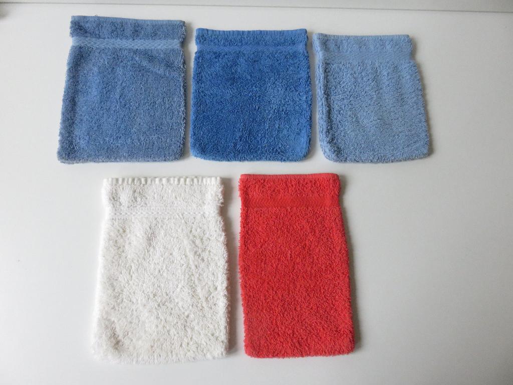 Set van 5 washandjes, Huis en Inrichting, Badkamer | Badtextiel en Accessoires, Ophalen of Verzenden, Gebruikt, Blauw, Overige typen