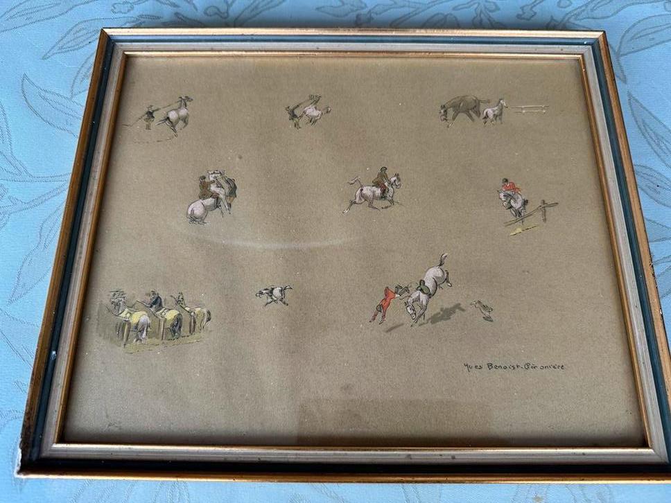 Drieluik met paarden. Benoist-Gironiere, 1930, Antiek en Kunst, Kunst | Litho's en Zeefdrukken, Ophalen of Verzenden