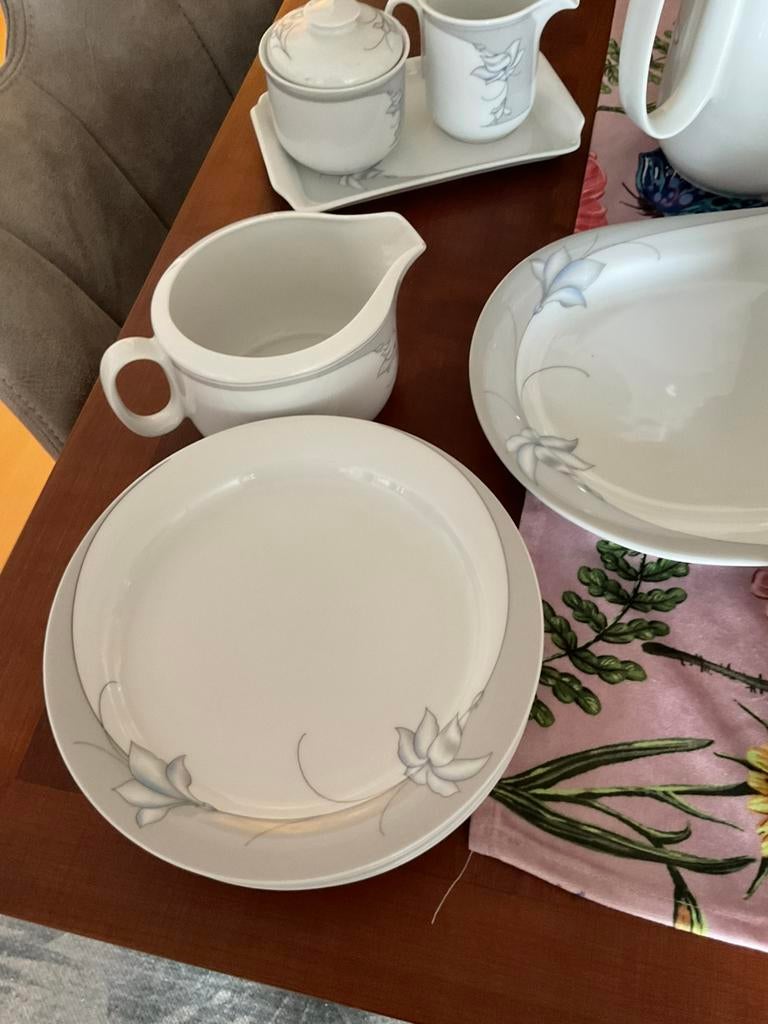 Servies Elivia Duitsland wit grijs, blauw, Antiek en Kunst, Antiek | Servies compleet, Ophalen