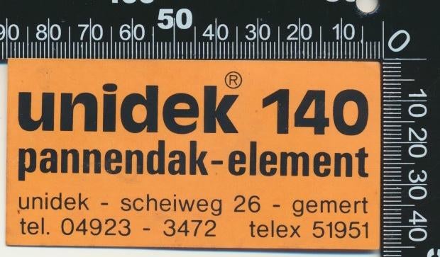 Sticker: Unidek - Unidek 140 Pannendak Element - Gemert, Ophalen of Verzenden, Zo goed als nieuw, Bedrijf of Vereniging