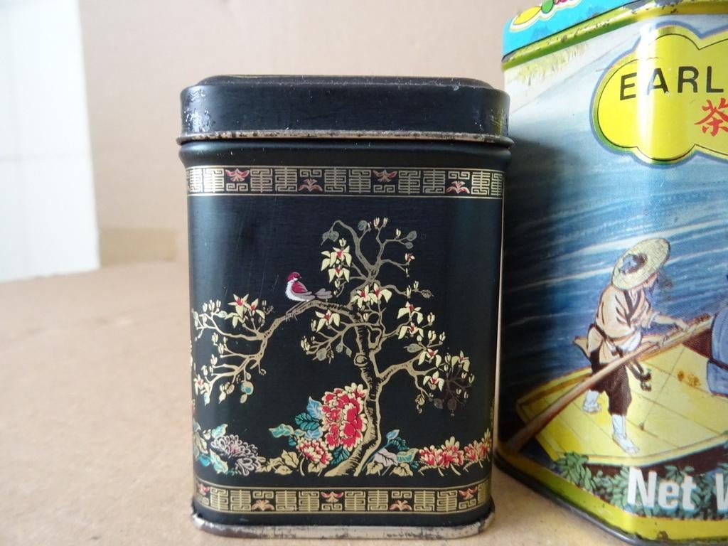 Vintage set theeblikken o.a. Kwong Sang Tea Co Hong Kong, Ophalen of Verzenden, Gebruikt, Thee, Overige merken