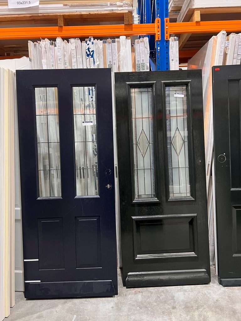 Hardhouten voordeuren 83x201,5 en 88x201,5, Ophalen, 80 tot 100 cm, 200 tot 215 cm, Glas