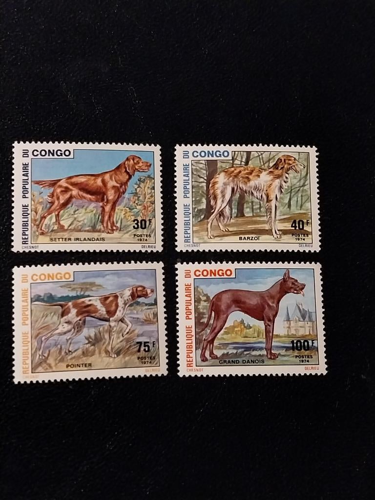 F Congo 441-444honden 1974 postfris mi 12 eu, Ophalen of Verzenden, Dier of Natuur