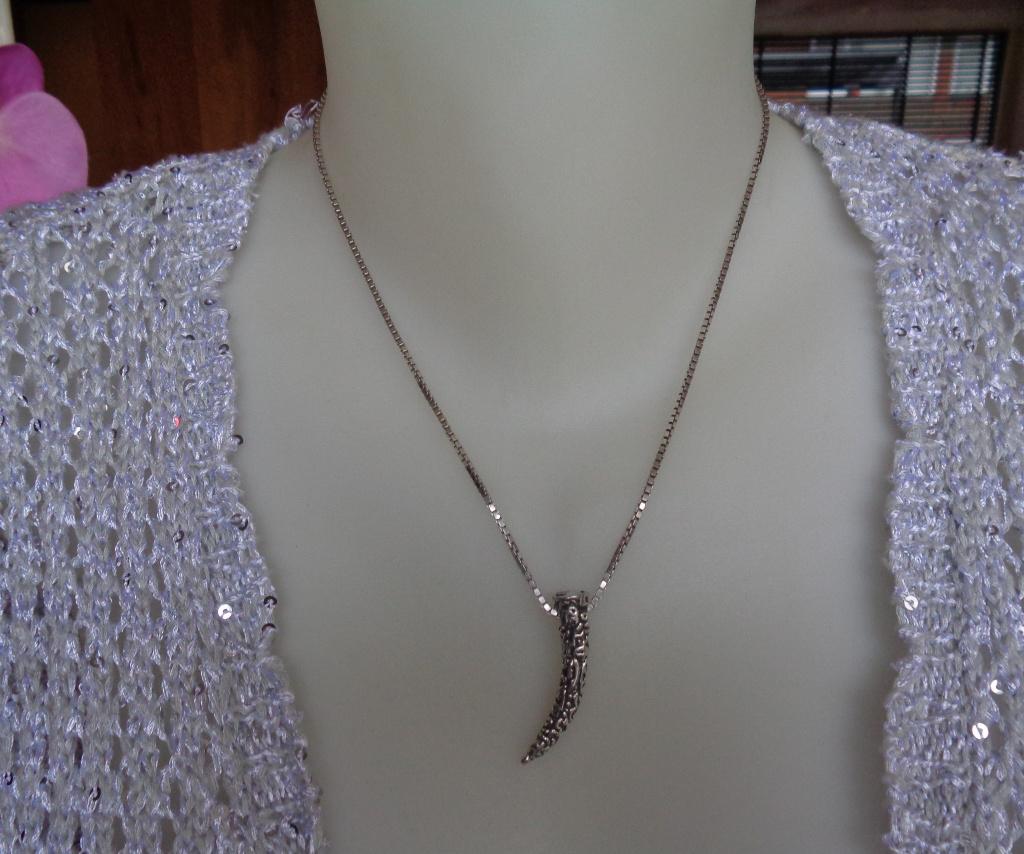 zilveren ketting met bewerkte olifant tand hanger [068], Met hanger, Verzenden, Zo goed als nieuw, Zilver