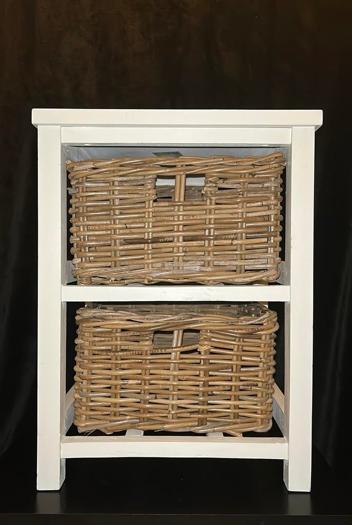 Wit hout kastje met rietenmandjes, Huis en Inrichting, Ophalen, 1 of 2 laden, 50 tot 100 cm, Zo goed als nieuw