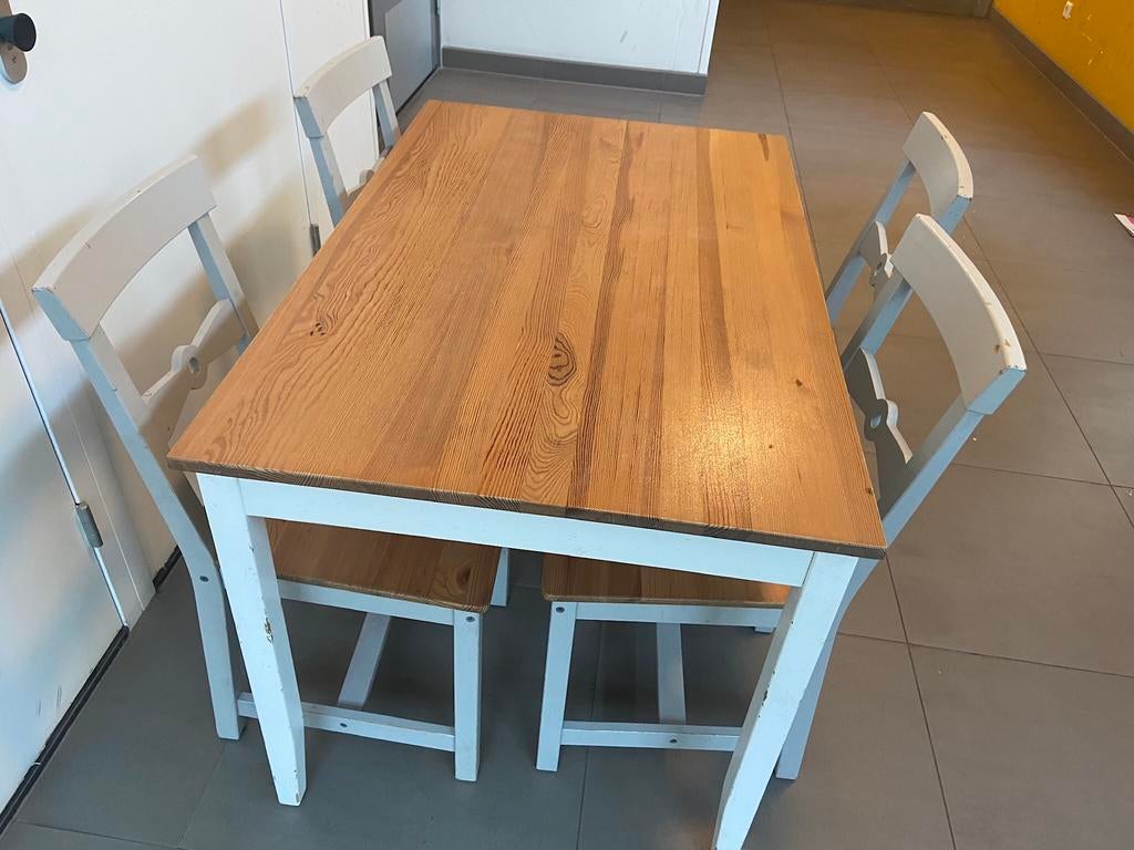 Mooie landelijke eettafel met 4 stoelen keukentafel, Ophalen of Verzenden
