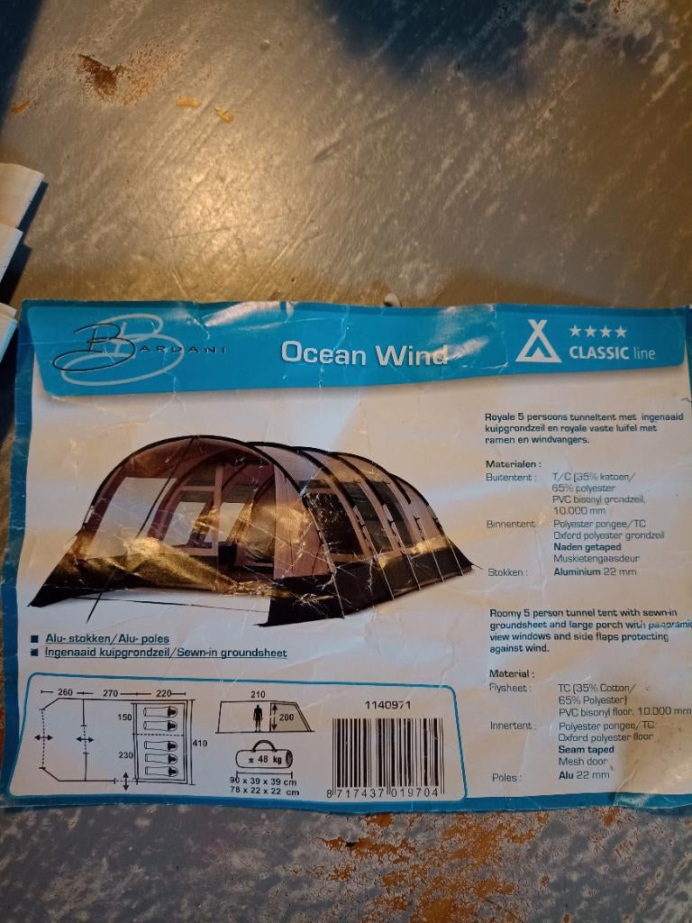 Bardani ocean wind 5 pers tent, Caravans en Kamperen, Tenten, tot en met 5, Gebruikt, Ophalen