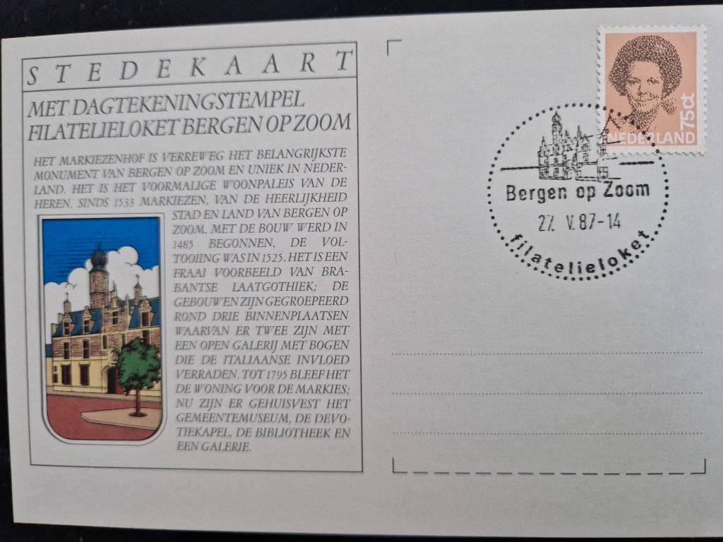 Stedekaart Bergen op Zoom 1987 - Gelegenheidskaart, Postzegels en Munten, Postzegels | Nederland, Ophalen of Verzenden, Na 1940