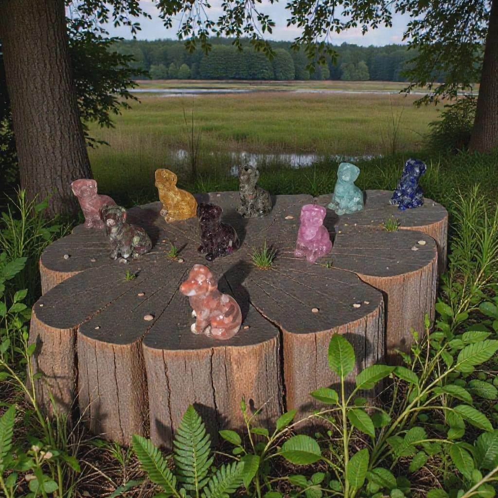 Diverse orgonite hondjes met mineraal stenen erin, Verzamelen, Mineralen en Fossielen, Ophalen of Verzenden, Mineraal