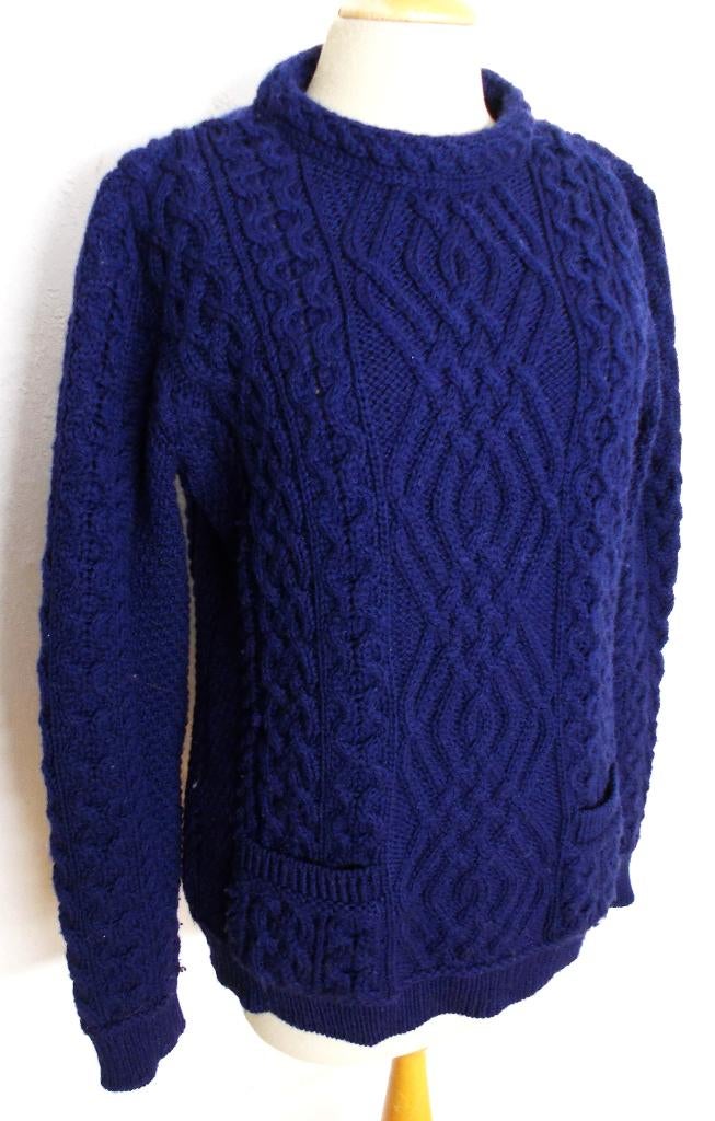 100% merino wol kabel trui van Inis crafts Ireland! M, Verzenden, Zo goed als nieuw, Maat 38/40 (M), Blauw