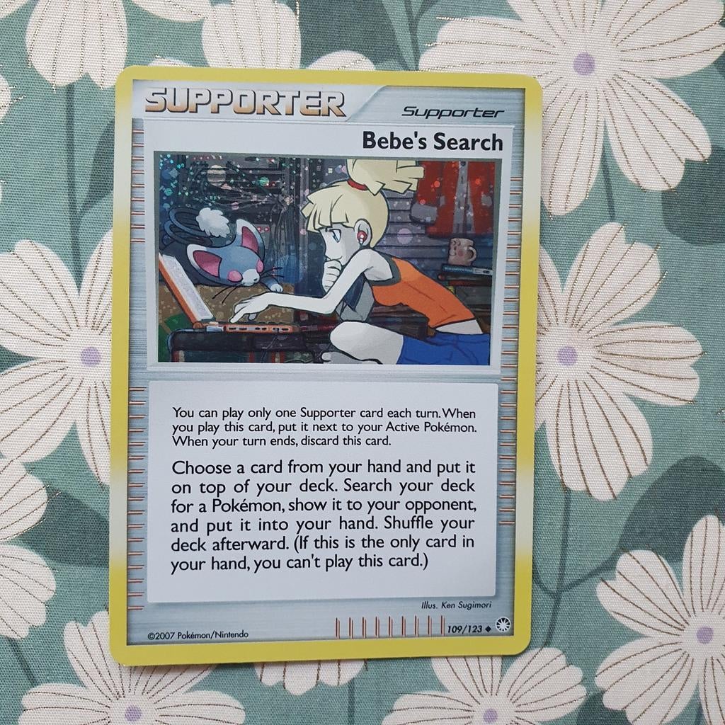 Supporter Bebe's search 109/123 holo pokemon kaart, Ophalen of Verzenden, Zo goed als nieuw