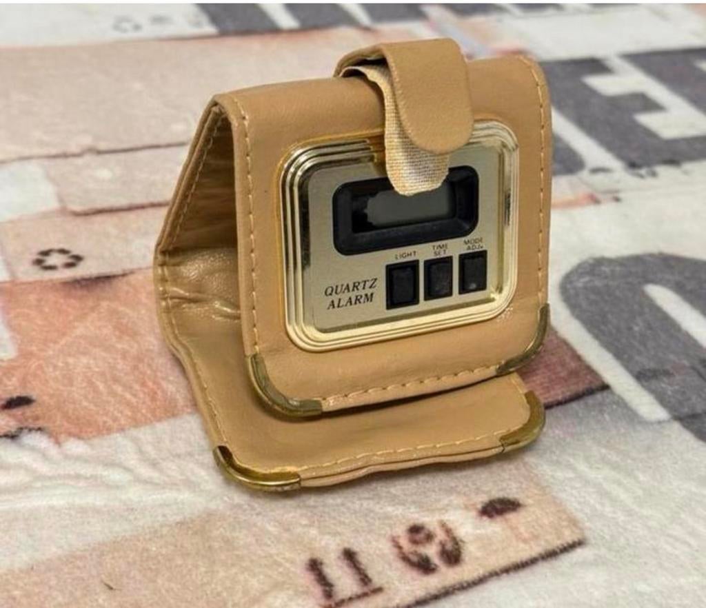 Vintage LCD Leather Quartz portemonnee klok horloge lederen, Antiek en Kunst, Ophalen of Verzenden