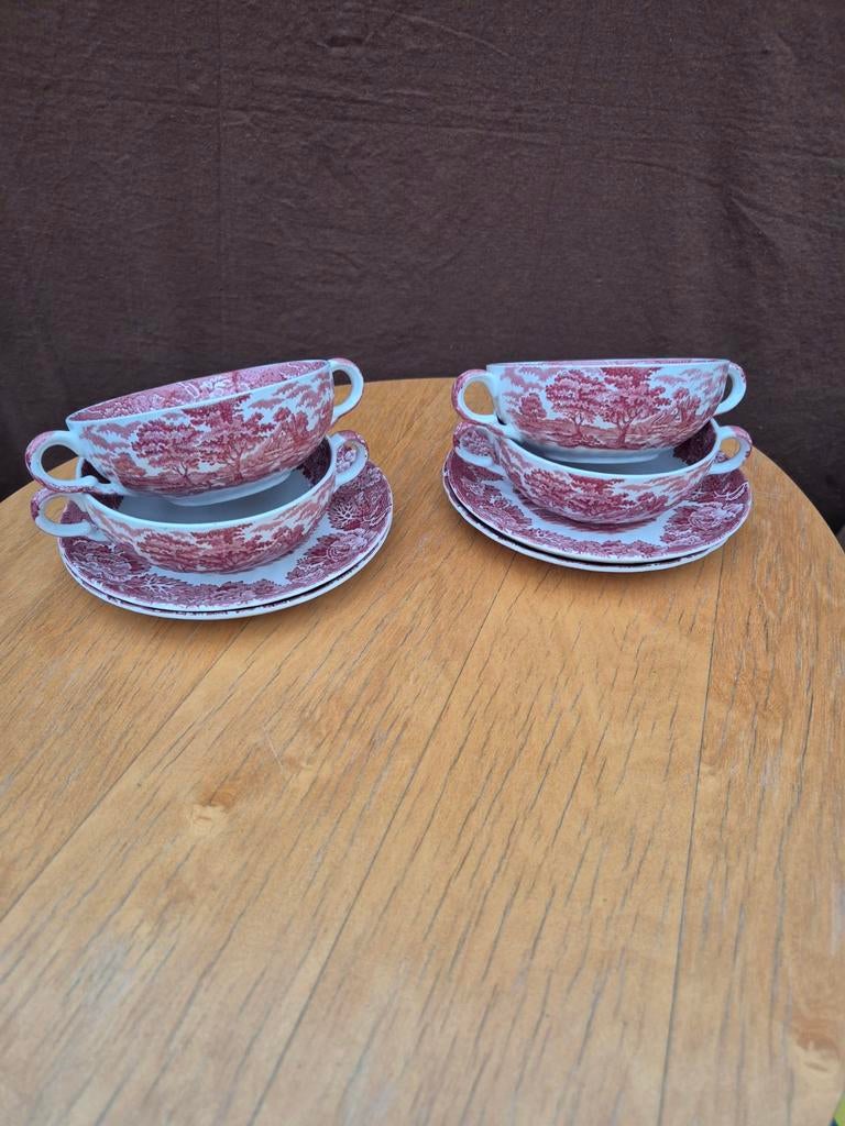 Engels porselein Wood & Sons 4 Dessert kop en schotel, Antiek en Kunst, Antiek | Servies los, Ophalen