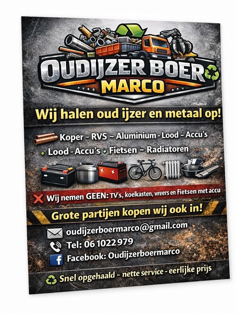 Gratis Ophalen Oud IJzer & Metaal - Oudijzer Boer Marco, Doe-het-zelf en Verbouw, Metalen, Ophalen