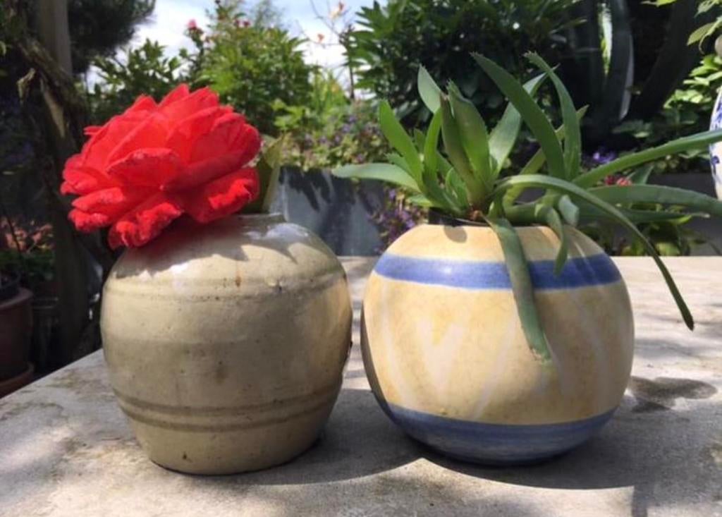 Unieke oud Hollandse vintage vazen design bloempotten bol, Ophalen of Verzenden