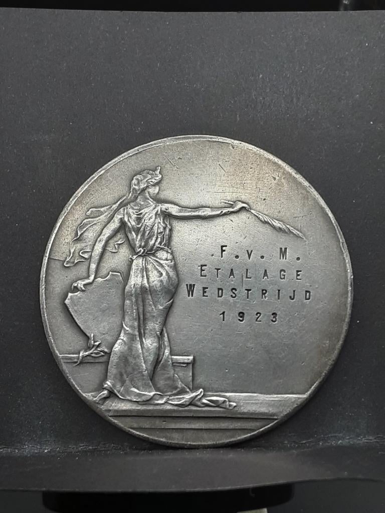 Zilveren penning Etalage wedstrijd 1923, Postzegels en Munten, Penningen en Medailles, Ophalen of Verzenden, Zilver, Nederland