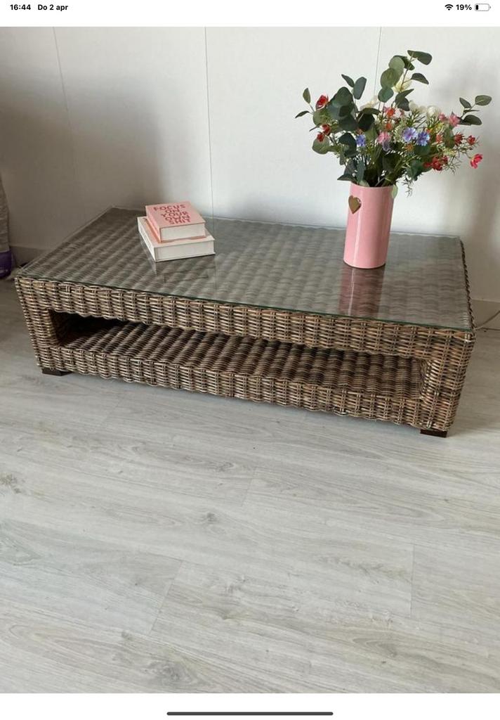 Salontafel met glasplaat, 100 tot 150 cm, Ophalen of Verzenden, Zo goed als nieuw, 25 tot 50 cm