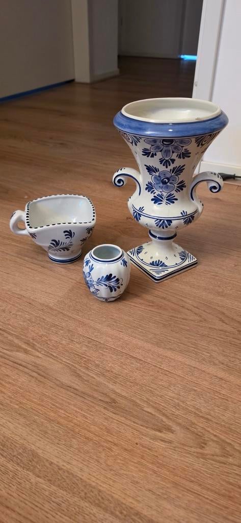 Delfts blauw vazen set, handgeschilderd, Antiek en Kunst, Ophalen of Verzenden