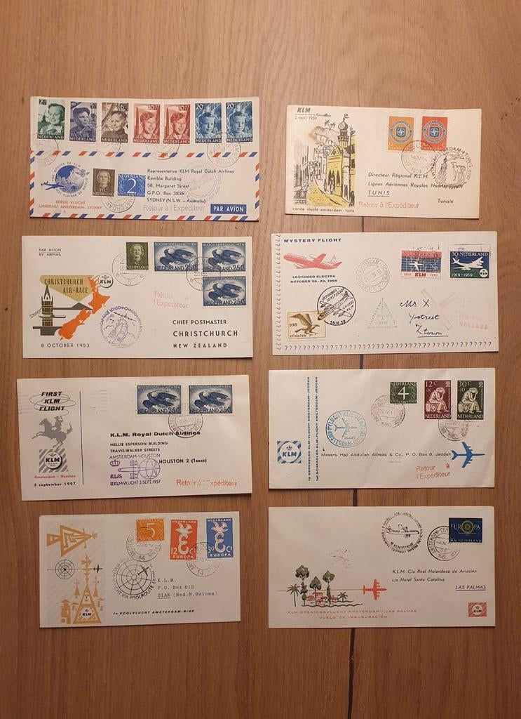 KLM eerste vlucht enveloppen, Ophalen of Verzenden, Beschreven, Nederland