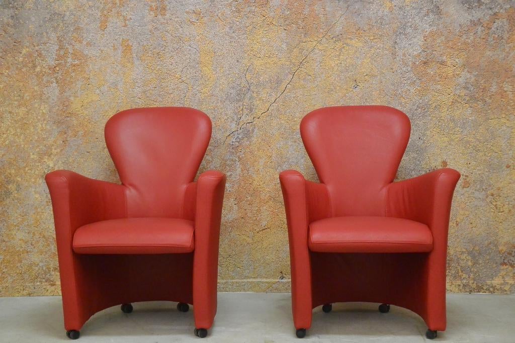 ZGANieuw 2 rode leren Leolux Amphora design fauteuils