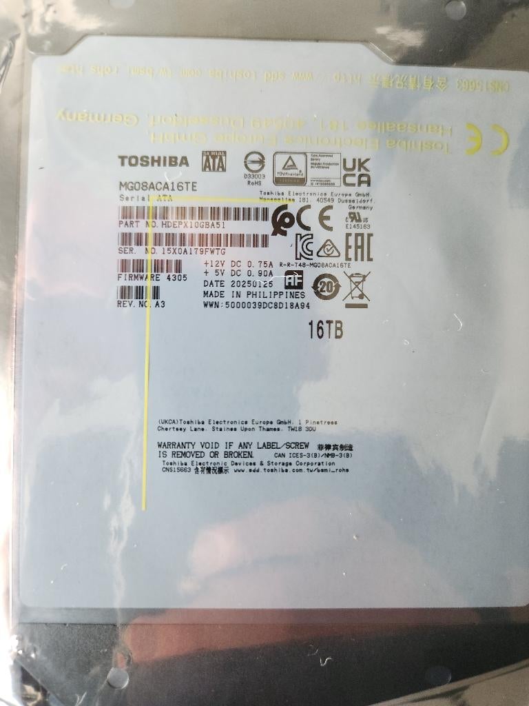 Toshiba MG08 SATA (512e), 16TB, Computers en Software, Harde schijven, Intern, Toshiba, 16TB, Nieuw