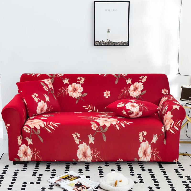 Rode bloemen bank hoes sofa cover bescherming hoezen, Verzenden, 50 tot 100 cm, Rechthoekig, Rood