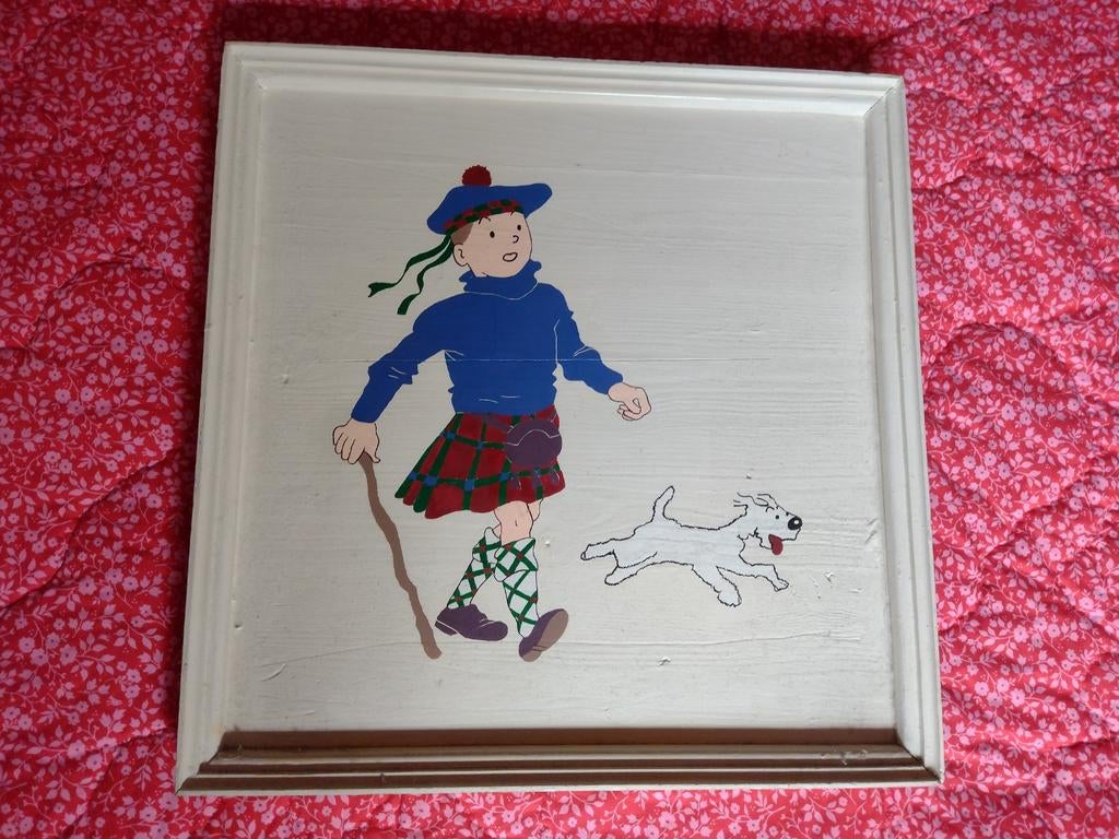Vintage Kuifje houten wandbord - Schotse Kuifje en Bobbie, Ophalen of Verzenden