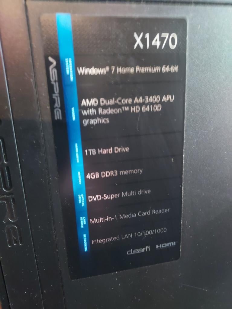 Acer Aspire X1470 Desktop PC, Ophalen