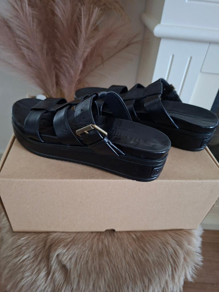 Shabbies lederen sandalen 39, Shabbies Amsterdam, Zwart, Zo goed als nieuw, Sandalen of Muiltjes