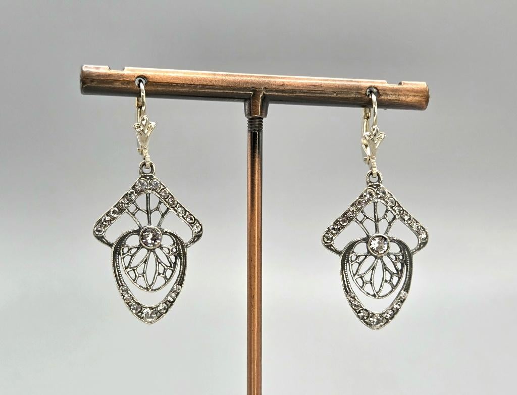 Zilveren Art Deco oorbellen Swarovski Kristallen. 2026/191., Hangers, Met edelsteen, ., Nieuw
