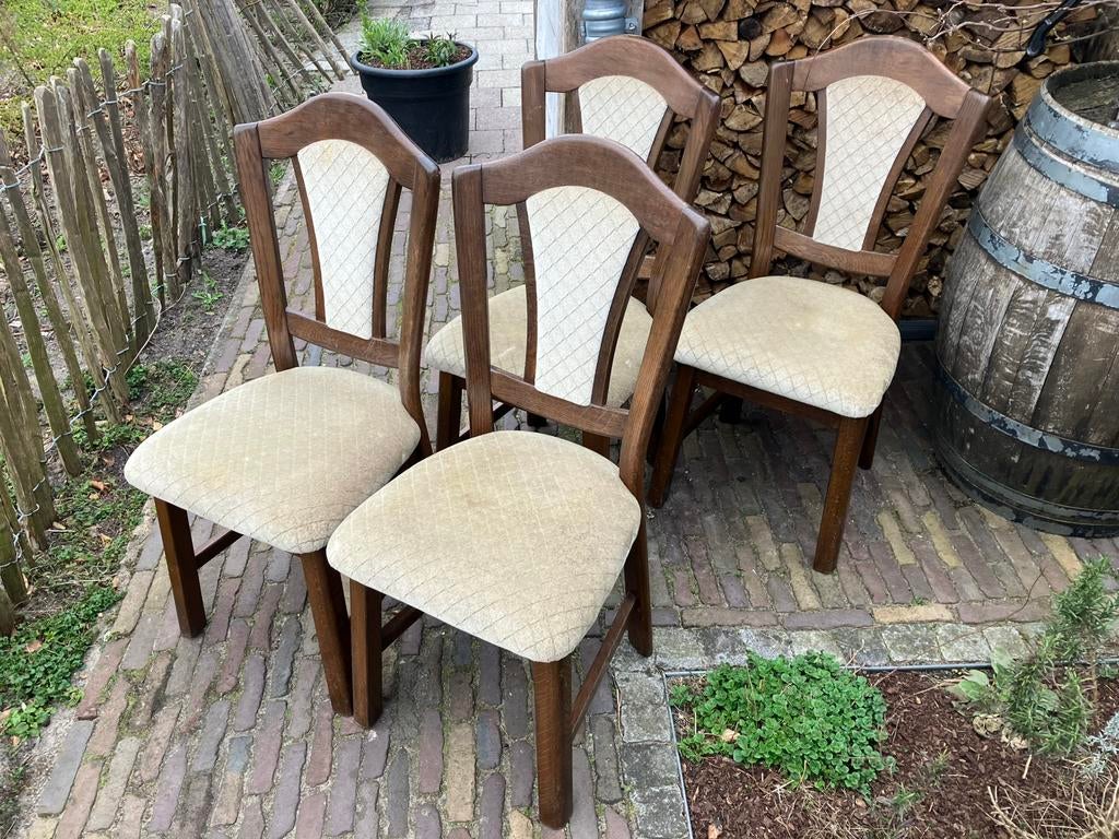 4 degelijke stoelen met bekleding, Ophalen, Gebruikt, Bruin, Vier